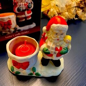 Vintage (1980’s) Santa and child votive candle holder. New in box.
